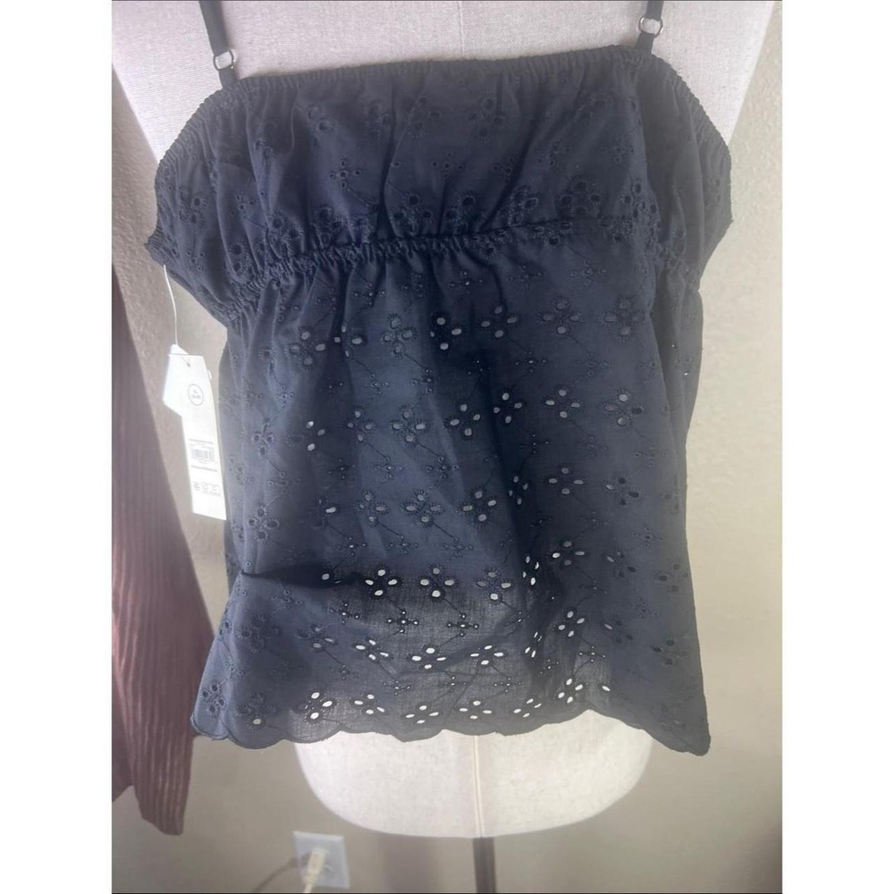 No Boundaries Black Eyelet Cami Top Empire Waist Embroidered Floral NWT